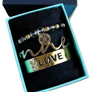 GIFT BOX INCLUDED Rustic Cuff Set of THREE Bracelets Love Connect Beaded